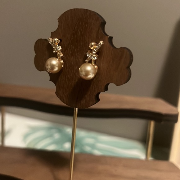 Plated Zirconia Knot Pearl Stud Earrings - Picture 3 of 7